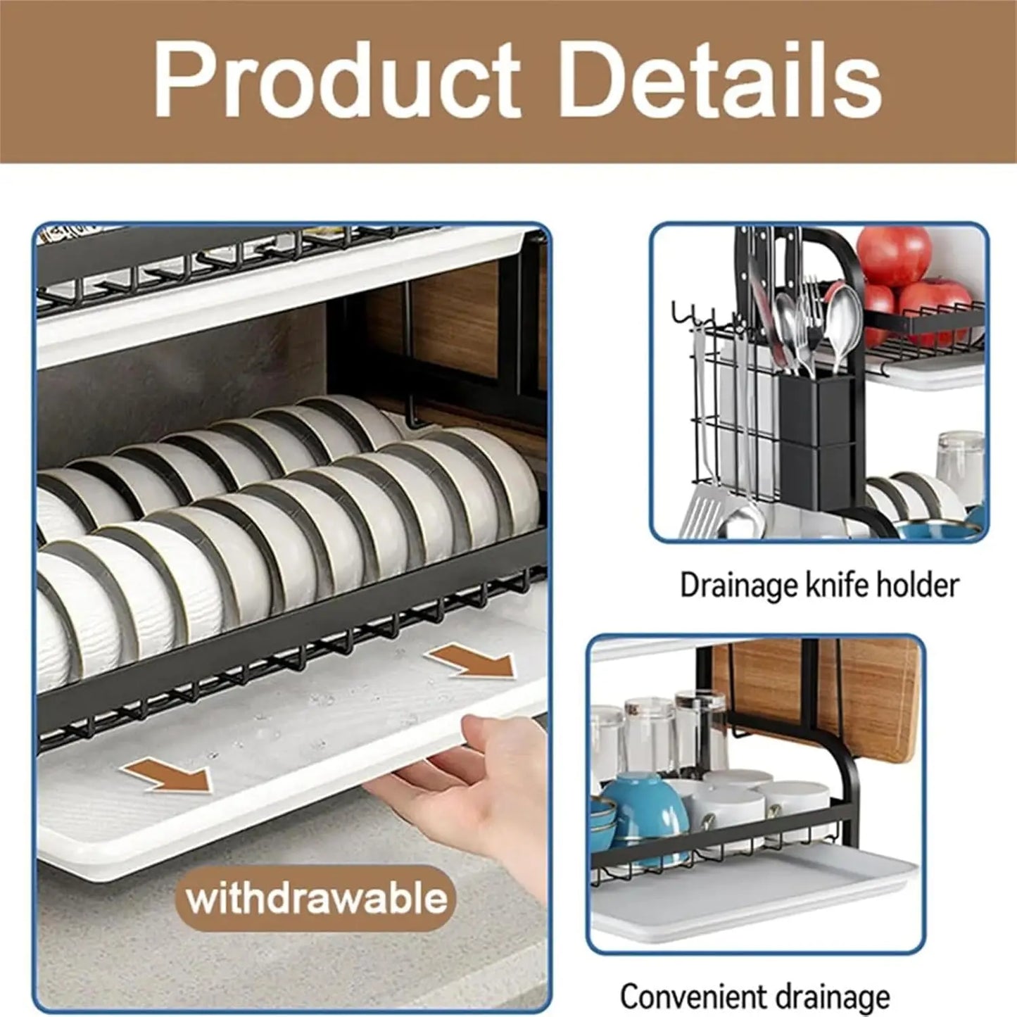 Three-Tier Space-Saving Kitchen Dish Rack