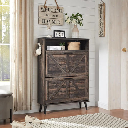 Farmhouse Shoe Storage Organizer w/2 Flip Drawers