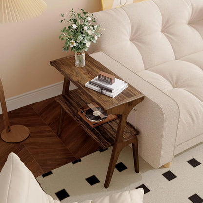 Solid Wood 2-Tier End Table w/Storage Shelf
