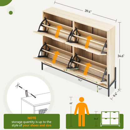 Natural Rattan Shoe Cabinet, w/ 4 Flip Drawers