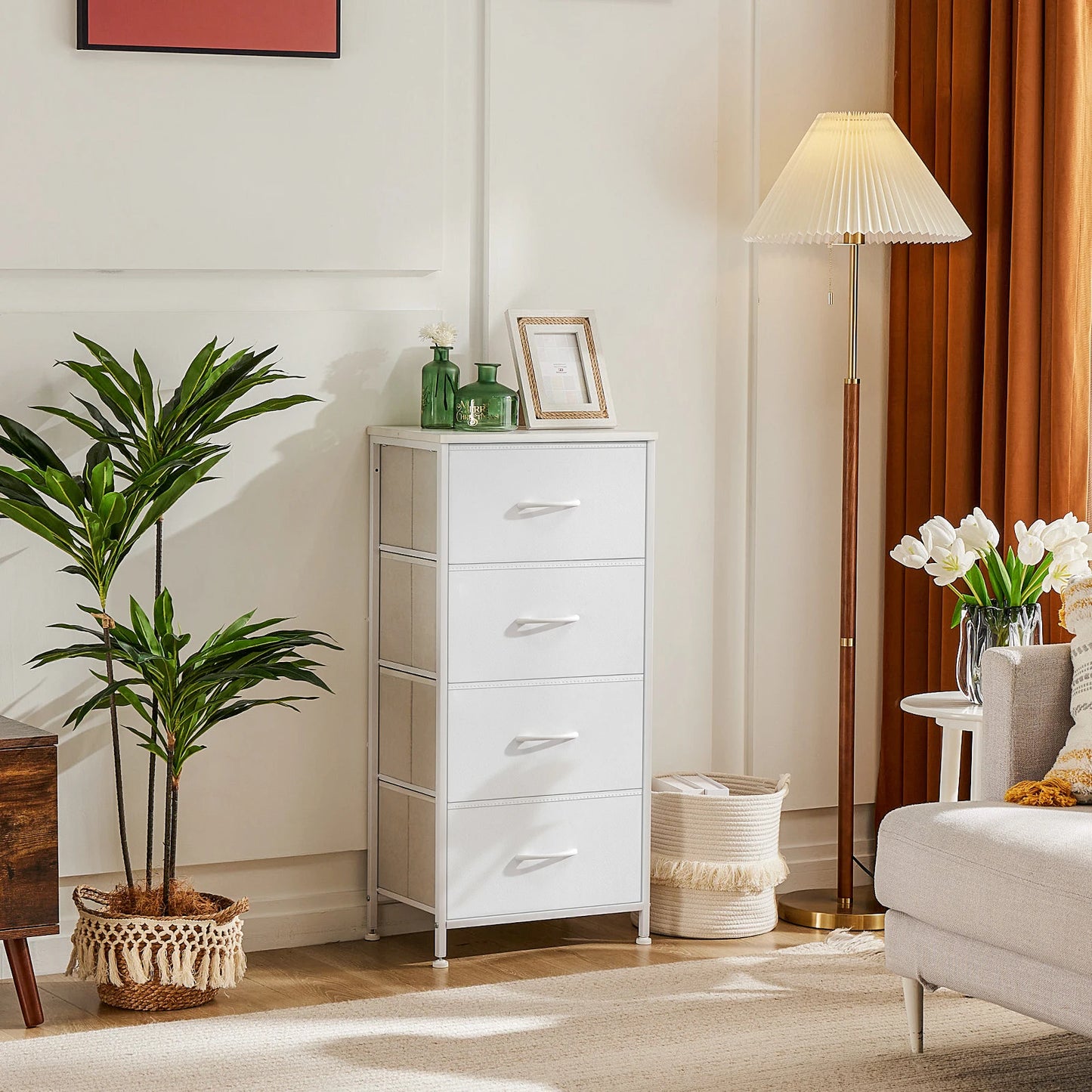 Nightstand Wardrobe Bedroom w/ 4 Fabric Drawers
