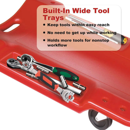 - 40" Rolling Mechanic Creeper w/Dual Tool Trays