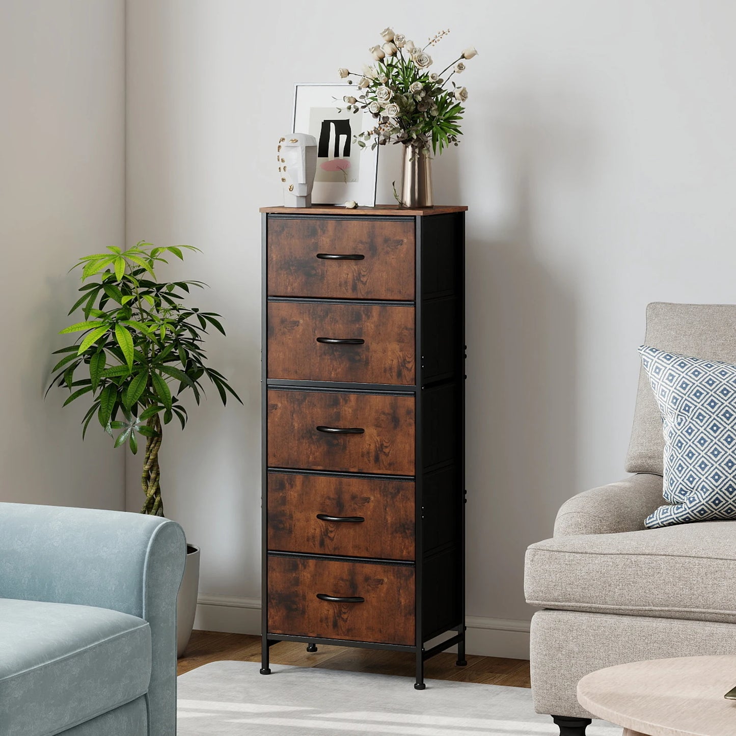 48" Dresser w/ 5 Fabric Drawers