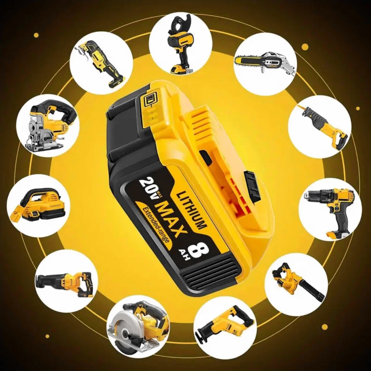 8.0Ah 20V Lithium-Ion Replacement Batteries, Dewalt Cordless Tools