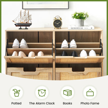 Natural Rattan Shoe Cabinet, w/ 4 Flip Drawers