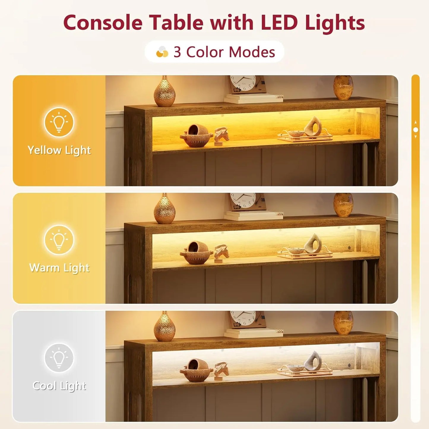 LED Console Table 2-Tier Wood Entryway