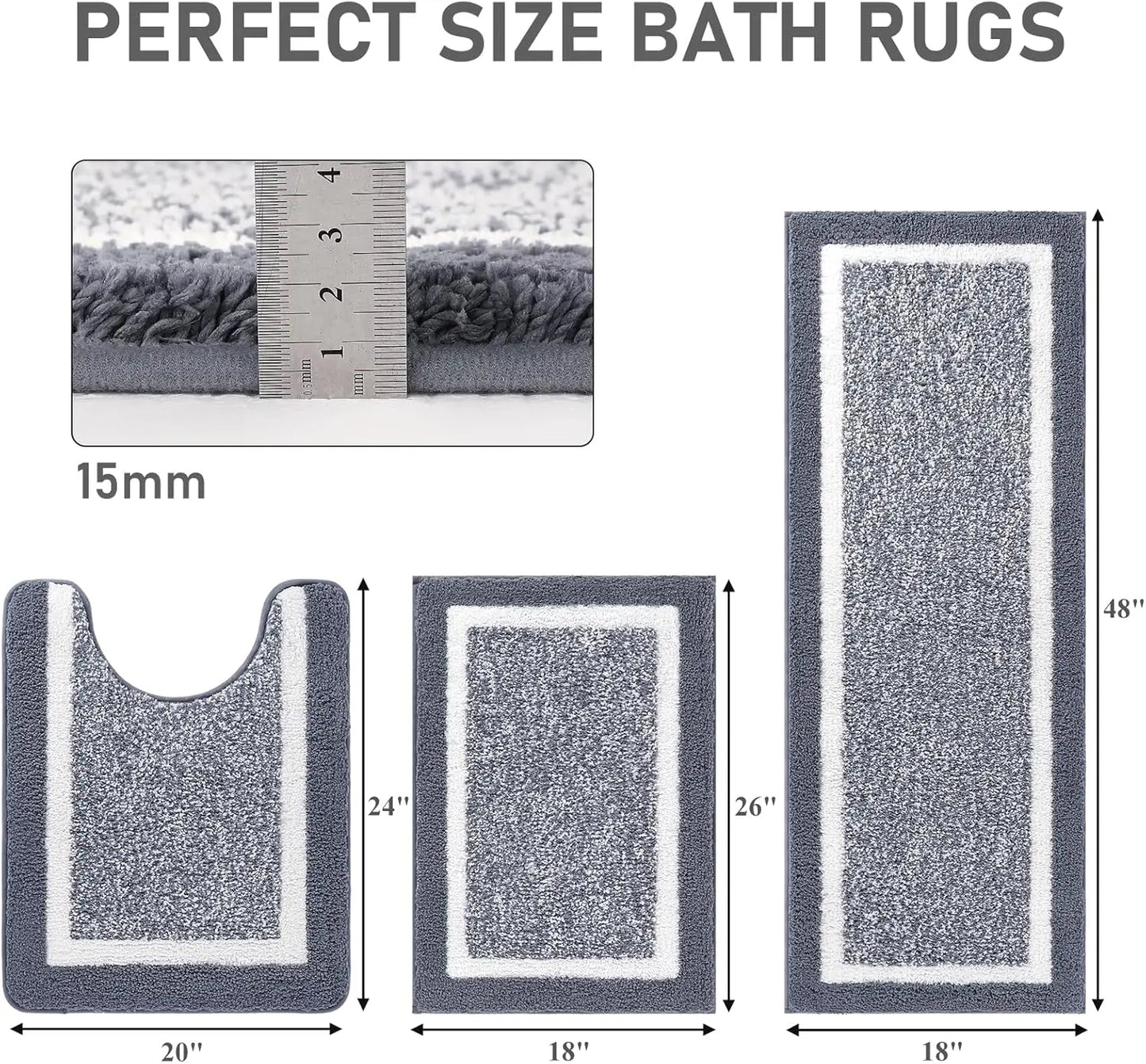 3-Pc Non-slip  Microfiber Shaggy Bath Mat Set
