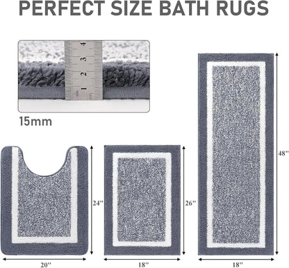 3-Pc Non-slip  Microfiber Shaggy Bath Mat Set