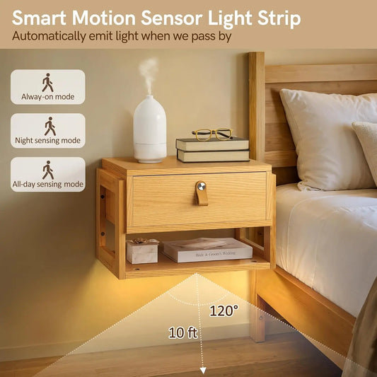 Floating Nightstand w/Drawer, LED Lights