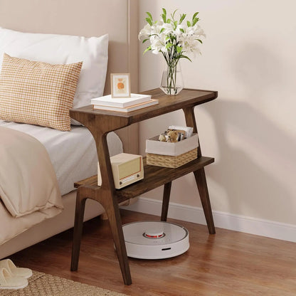 Solid Wood 2-Tier End Table w/Storage Shelf
