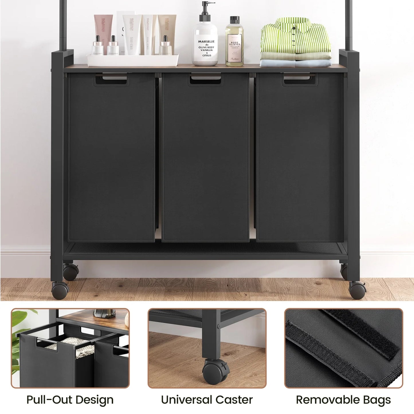Laundry Sorter With Extendable Hanging Bar