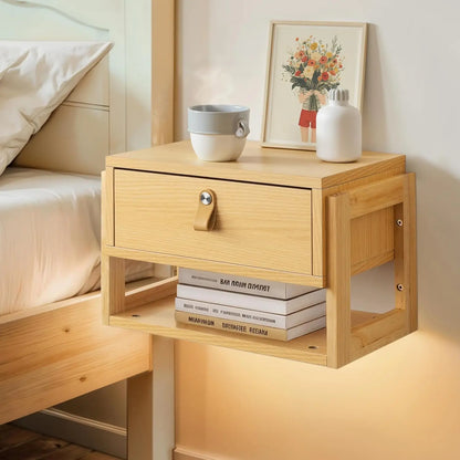 Floating Nightstand w/Drawer, LED Lights