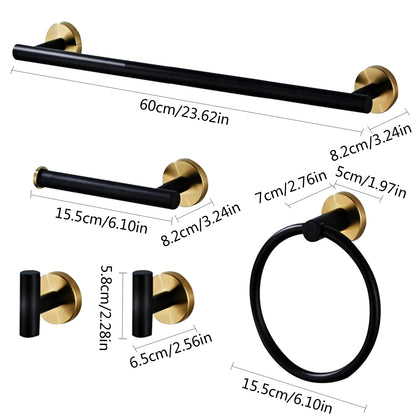 5-Piece Black & Gold Stainless Steel Wall Mounted Towel Rack Set