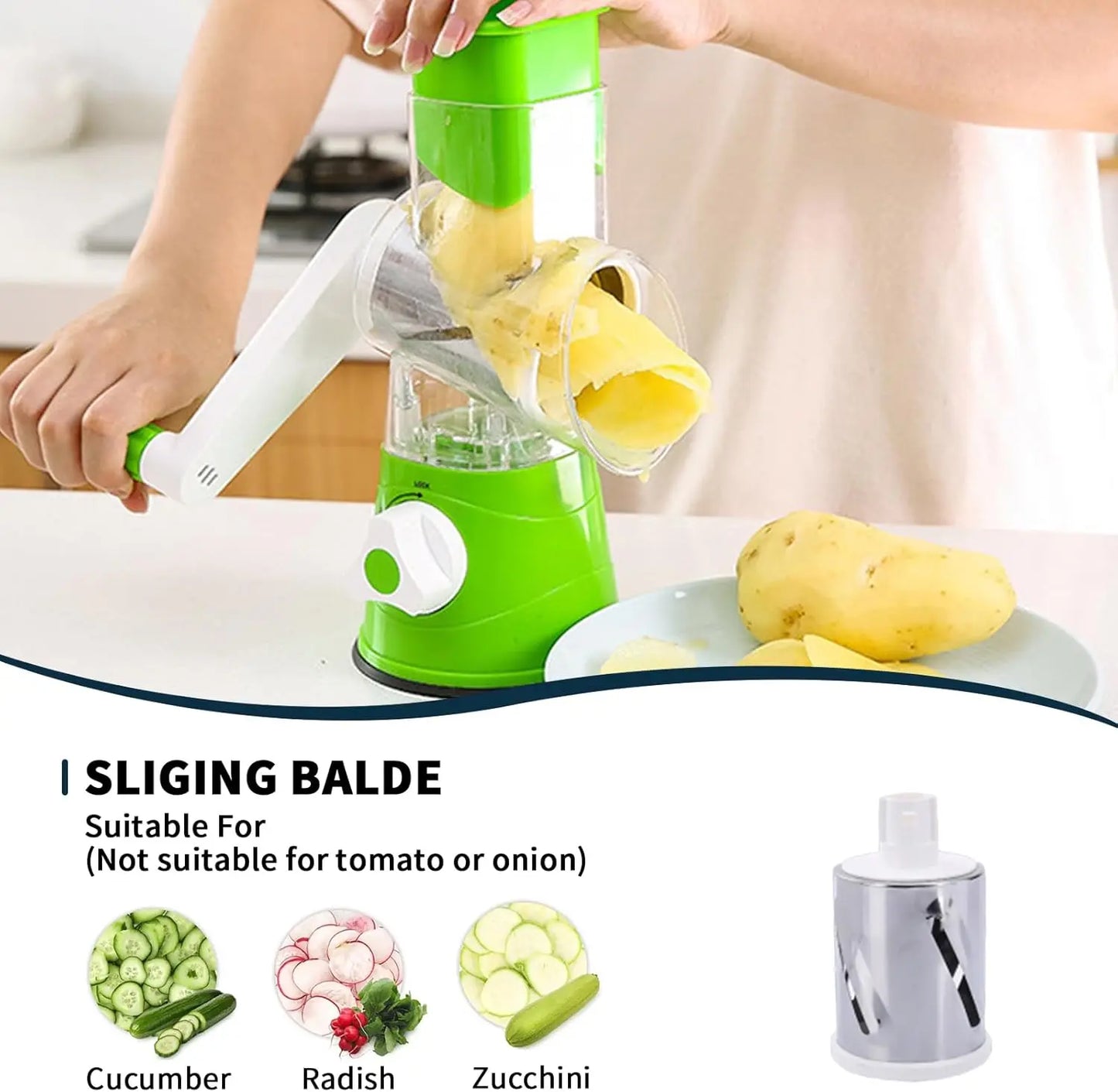 3-in-1 Cheese Grater Set - Hand Crank Slicer