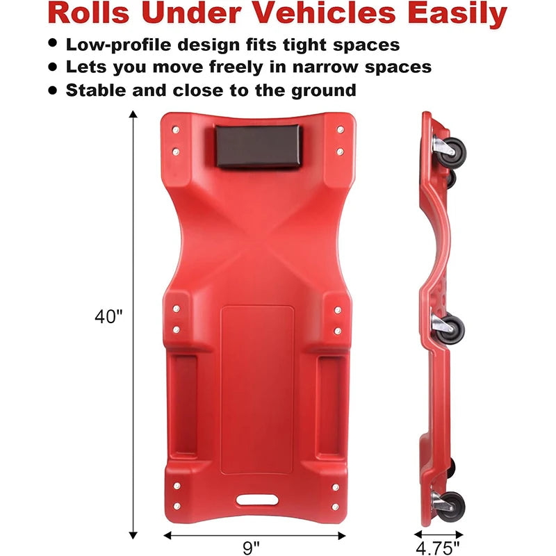 - 40" Rolling Mechanic Creeper w/Dual Tool Trays