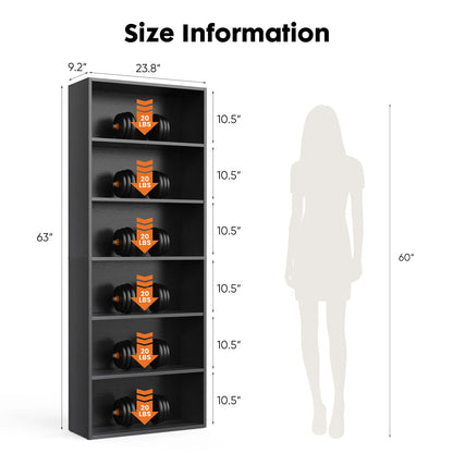 6 Tier/63 Inch Wooden Bookcase