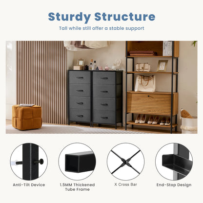 Nightstand Wardrobe Bedroom w/ 4 Fabric Drawers