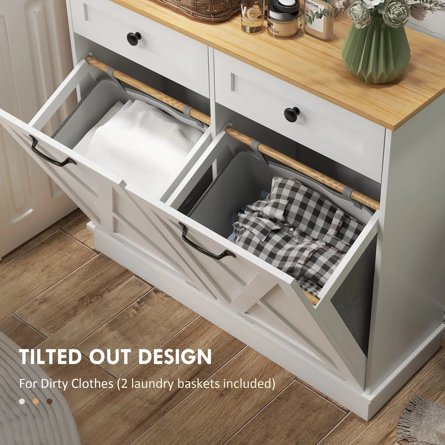 Tilt Out Laundry Hamper Cabinet with 2 Baskets