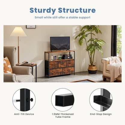 TV Stand Dresser with 5 Fabric Drawers