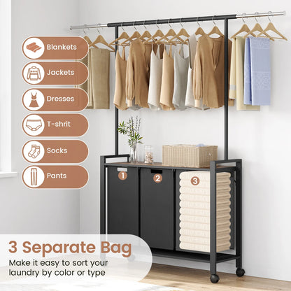 Laundry Sorter With Extendable Hanging Bar