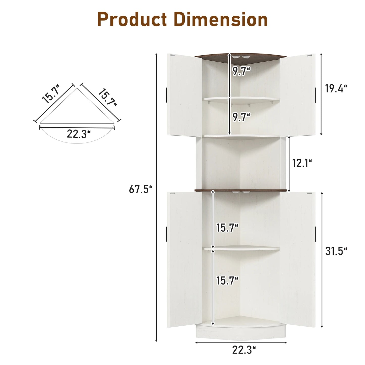 Corner Bathroom Storage Tall Cabinet with Doors