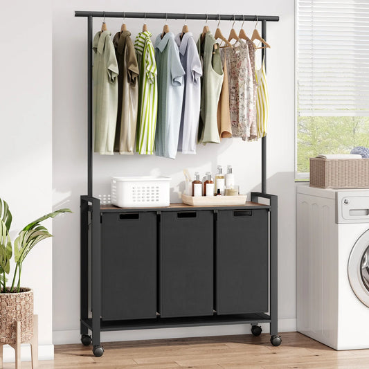 Laundry Sorter With Extendable Hanging Bar