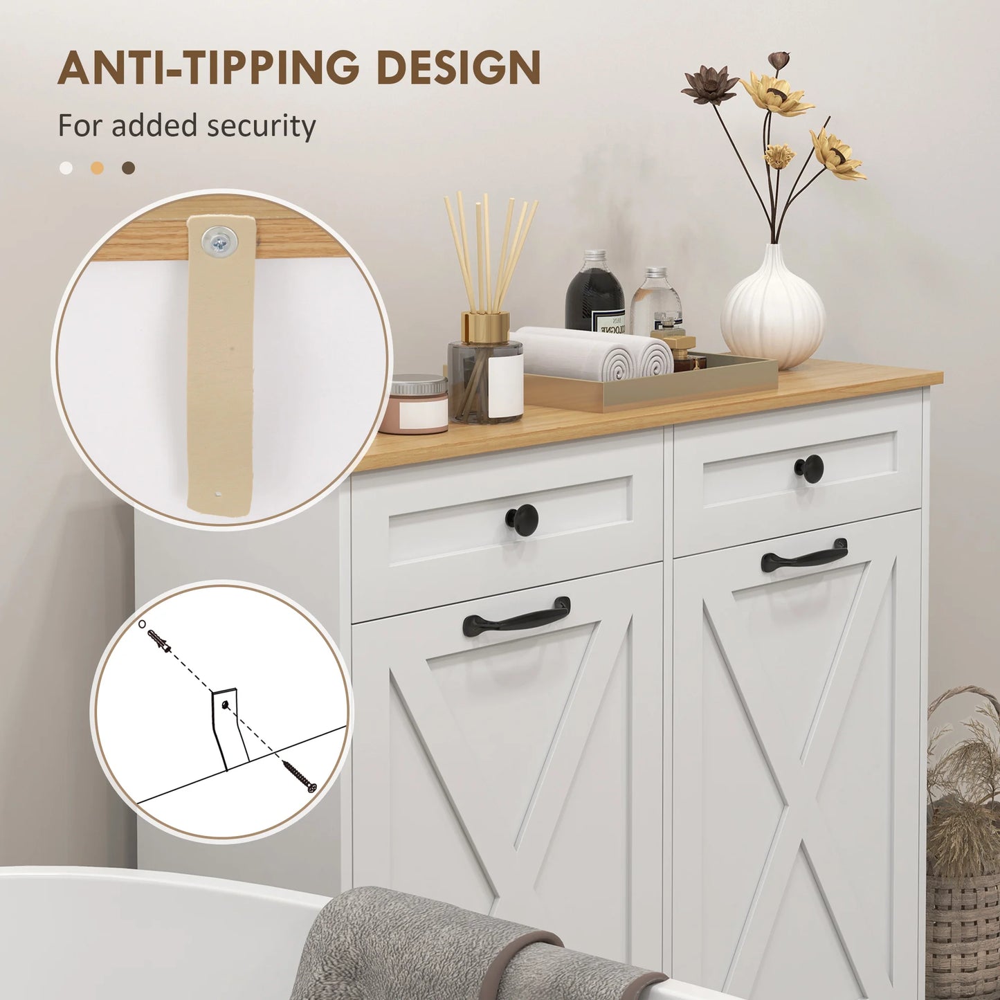 Tilt Out Laundry Hamper Cabinet with 2 Baskets