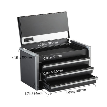 3 Drawer Portable Metal Tool Box w/Feet Pads & Ball Bearing drawers