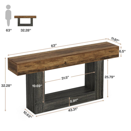 63" Farmhouse 2-Tier Entryway Table