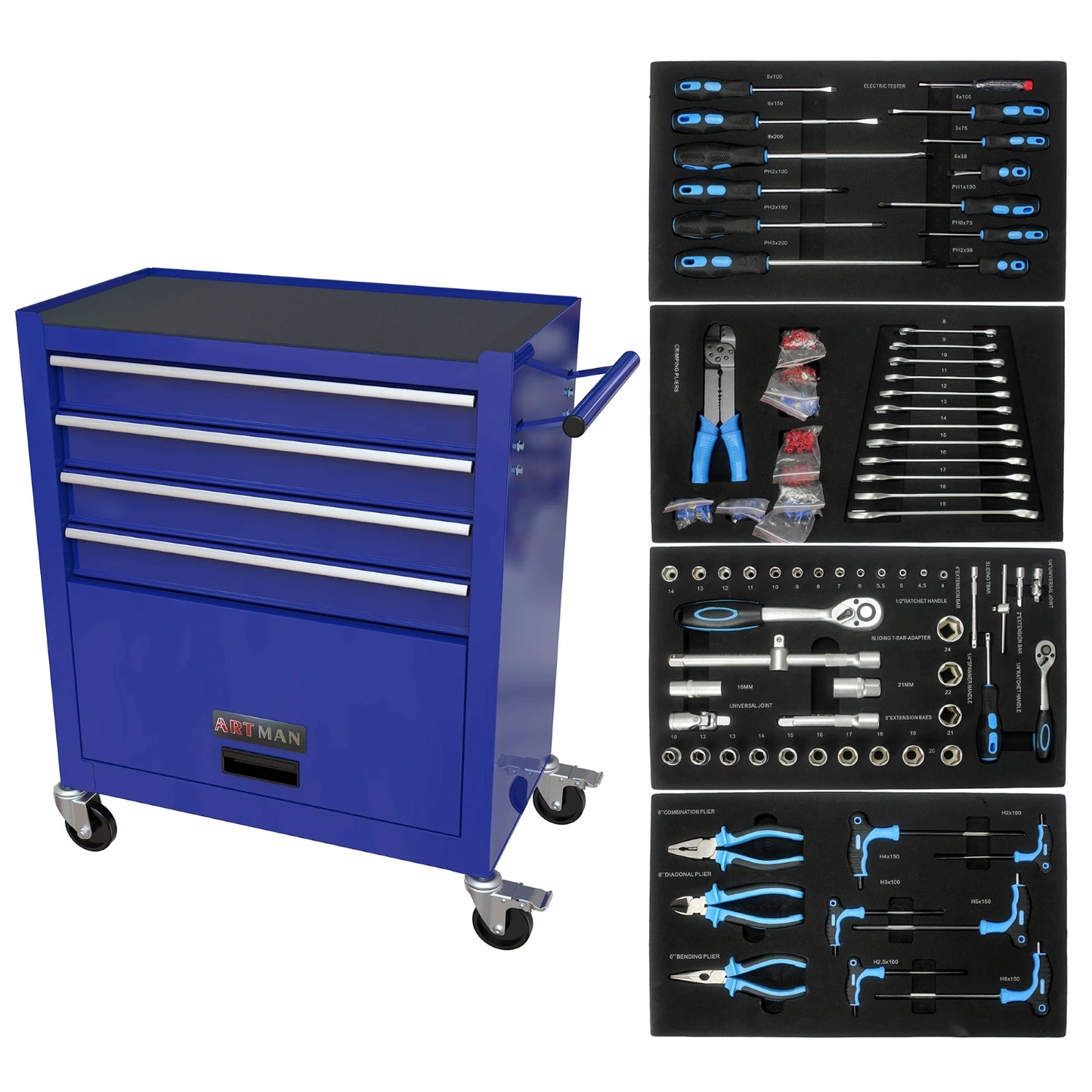 Rolling Metal Tool Chest with 4ea 20" Drawers, with Ball Bearing Drawer Slides