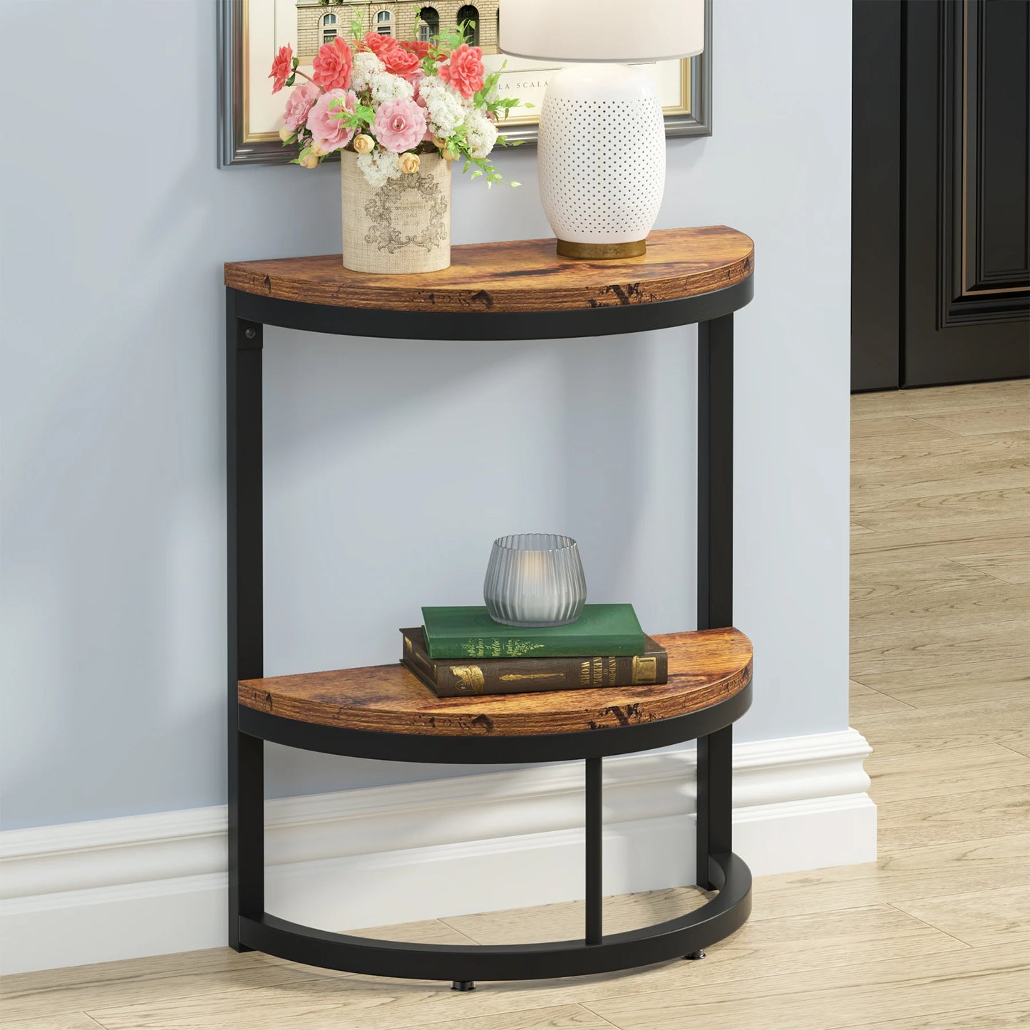 End Table Semi Circle w/Storage Shelf