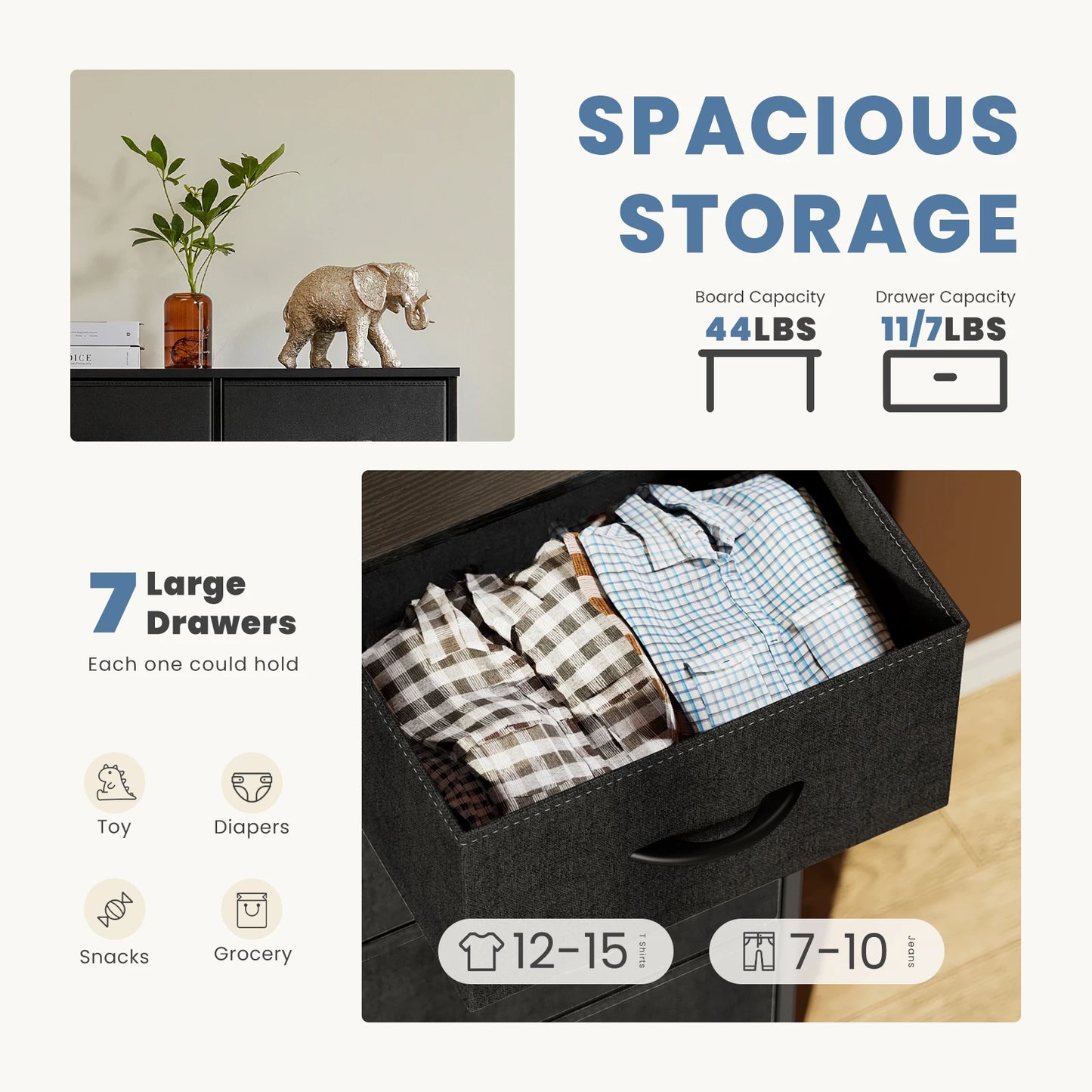 Dresser w/ 7 Fabric Organizer Storage Chest