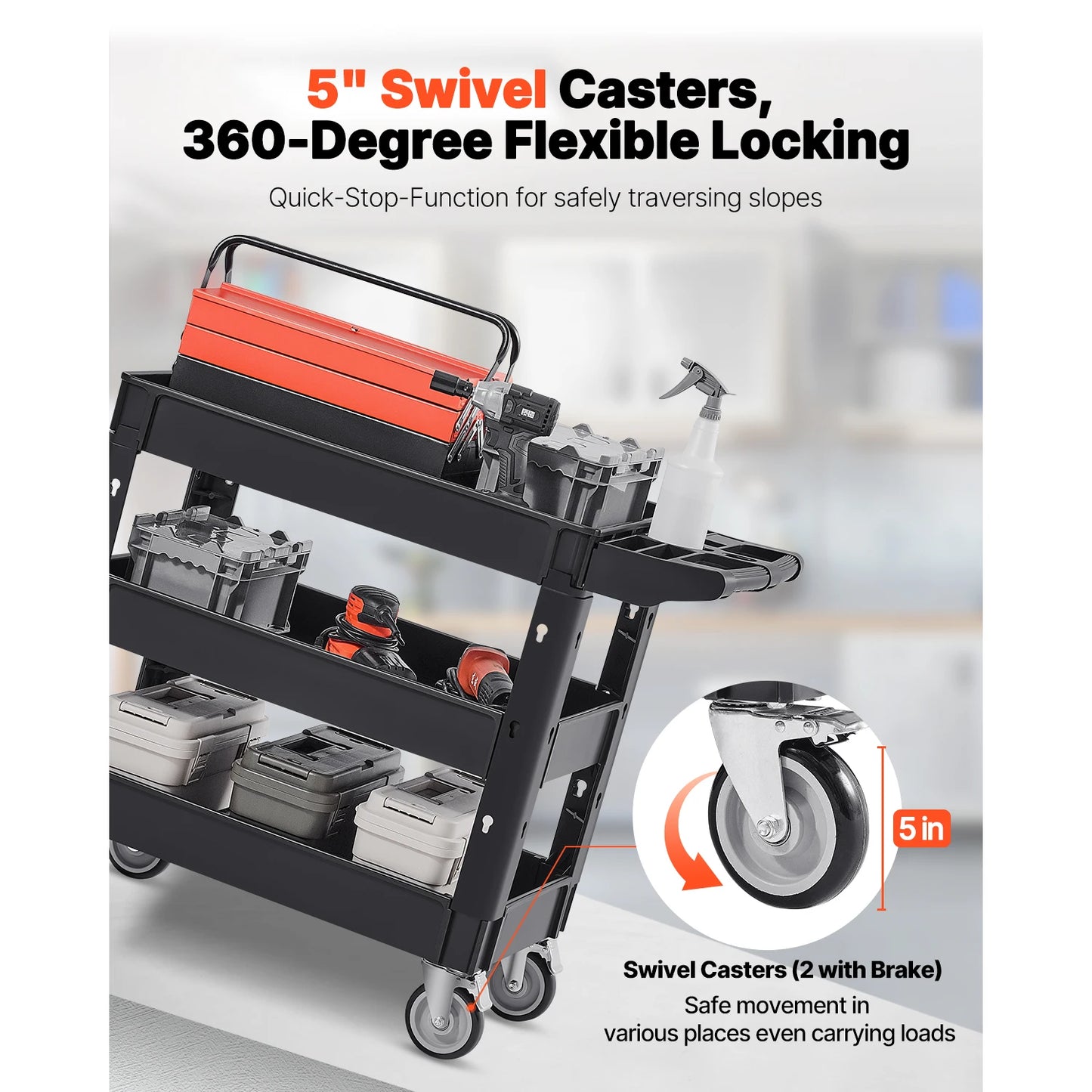 2/3 Shelf Utility Service Cart Dolly w/ 360° Swivel Wheels
