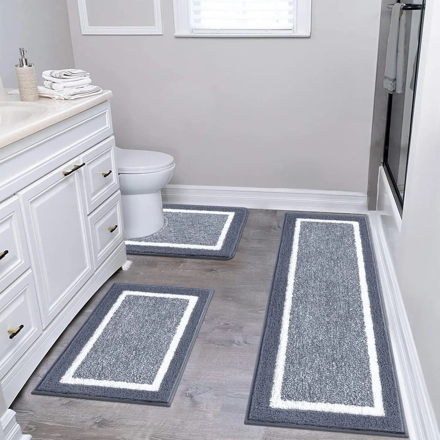3-Pc Non-slip  Microfiber Shaggy Bath Mat Set