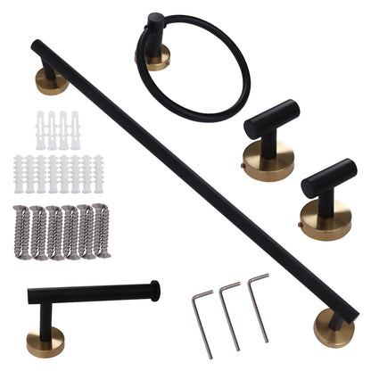 5-Piece Black & Gold Stainless Steel Wall Mounted Towel Rack Set