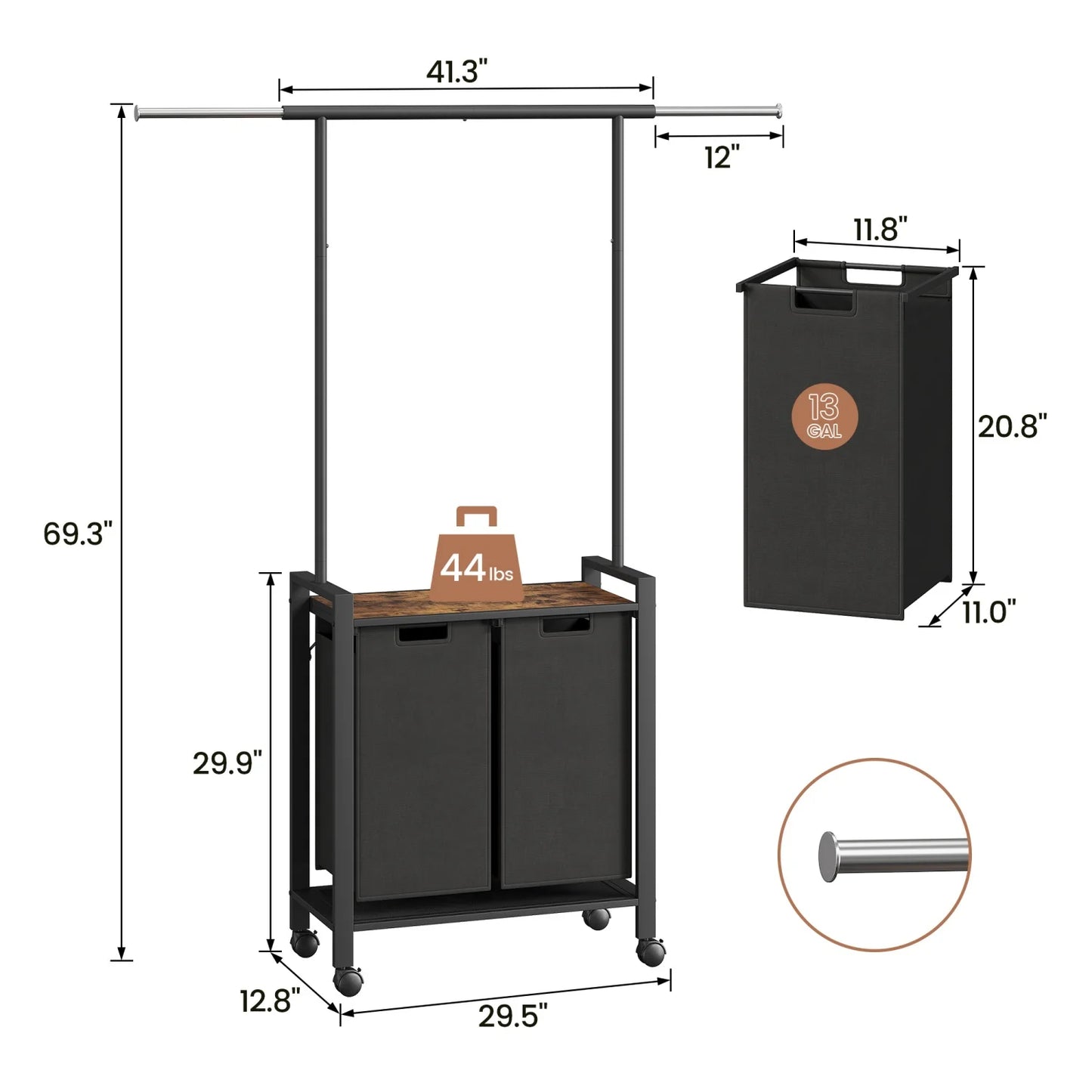 Laundry Sorter With Extendable Hanging Bar