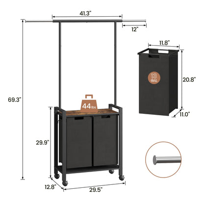 Laundry Sorter With Extendable Hanging Bar