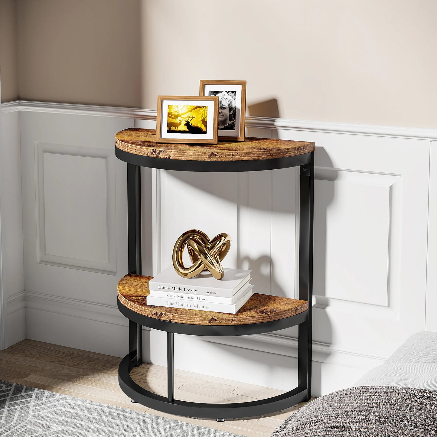 End Table Semi Circle w/Storage Shelf