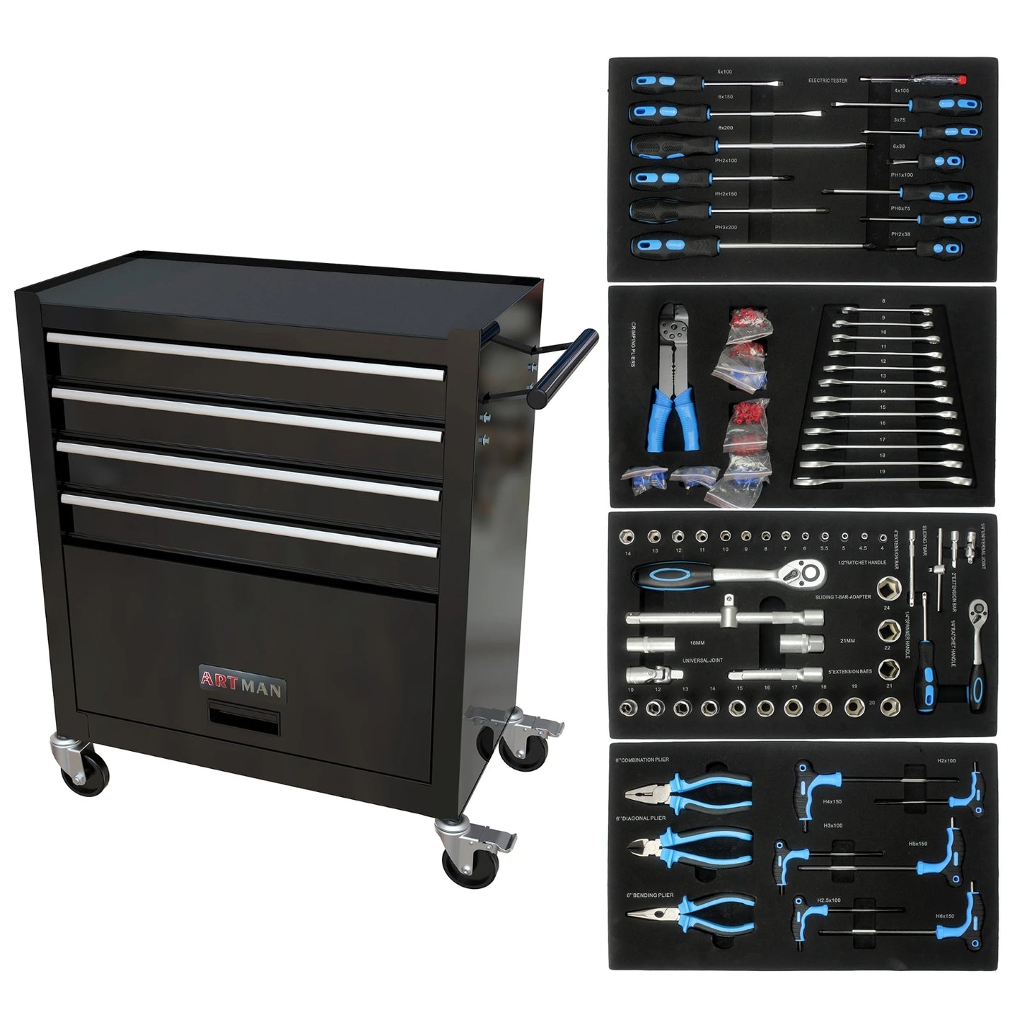 Rolling Metal Tool Chest with 4ea 20" Drawers, with Ball Bearing Drawer Slides