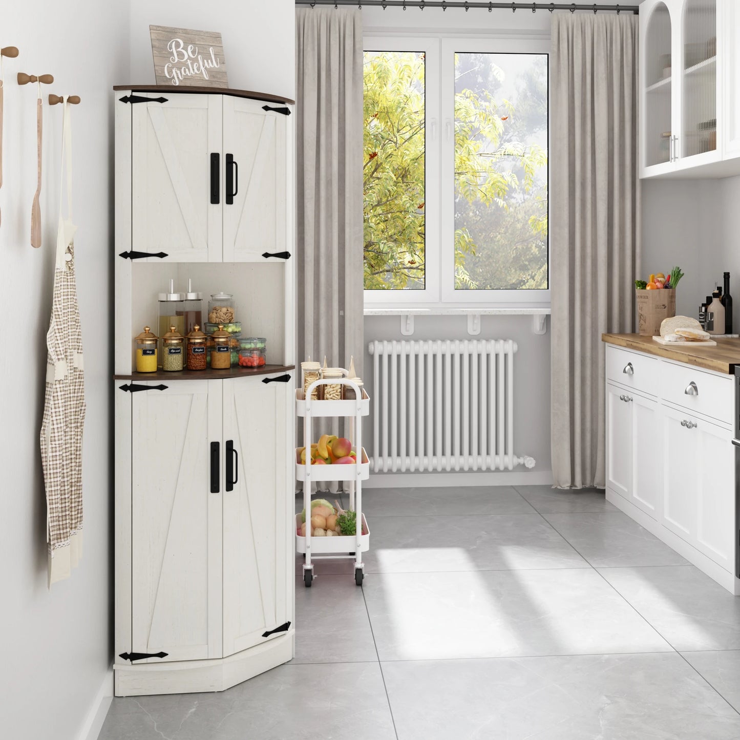 Corner Bathroom Storage Tall Cabinet with Doors