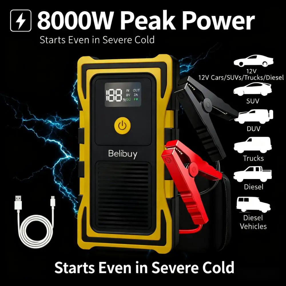 2000A Car Jump Starter, Power Bank and Emergency LED Light
