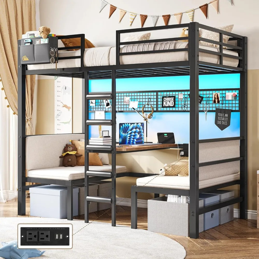 Twin Over Twin Metal Bunk Beds w/ Led Lights