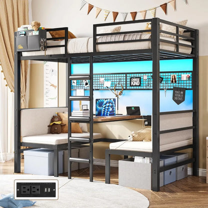 Twin Over Twin Metal Bunk Beds w/ Led Lights