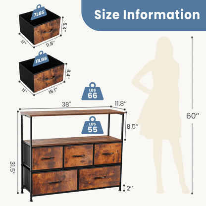 TV Stand Dresser with 5 Fabric Drawers