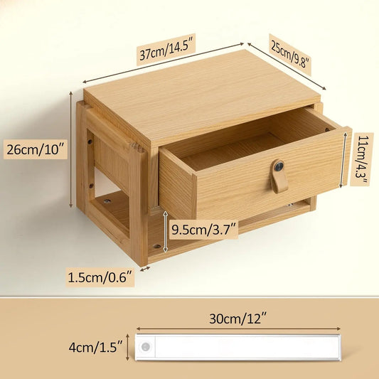 Floating Nightstand w/Drawer, LED Lights