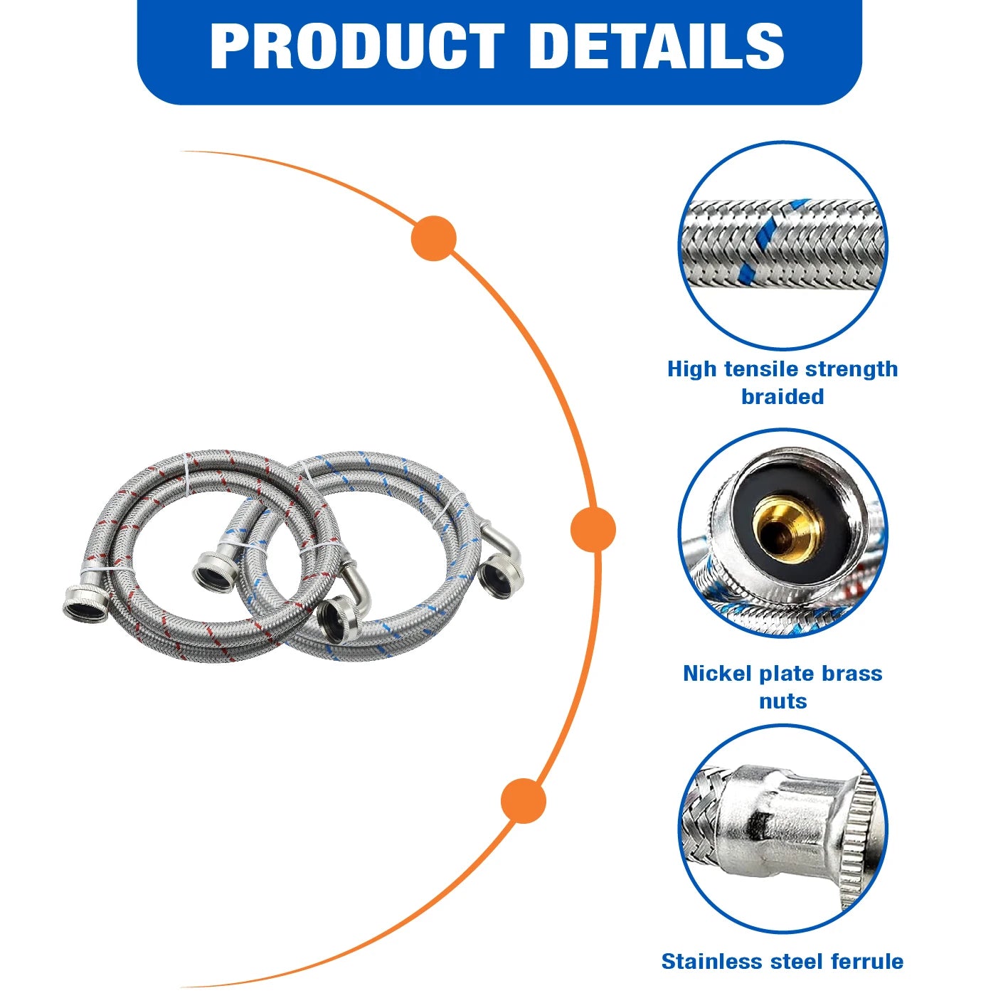 Premium SS Braided 6 FT  Washing Machine Hose