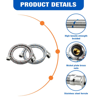Premium SS Braided 6 FT  Washing Machine Hose