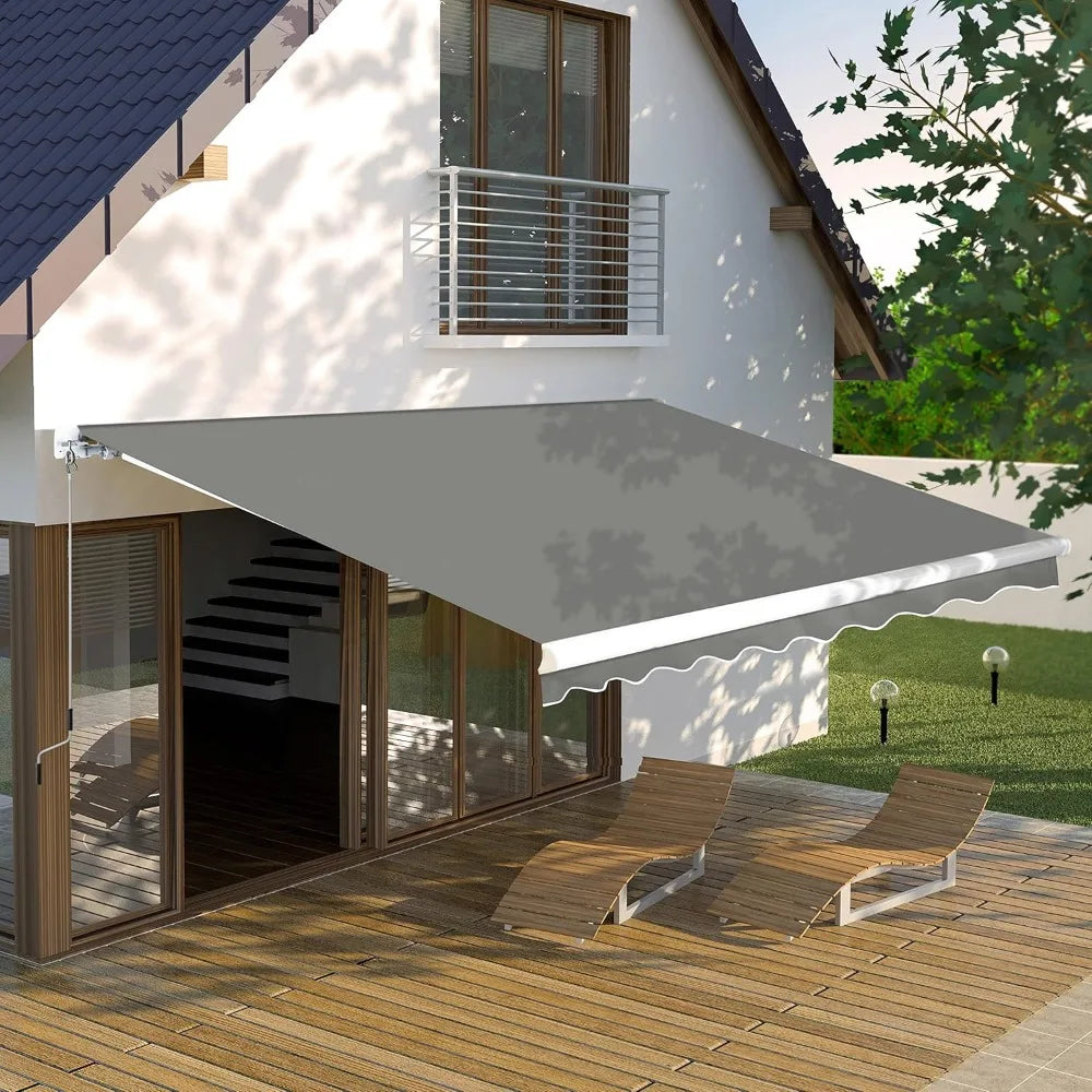 12x10 FT Manual Retractable Outdoor Patio Awning