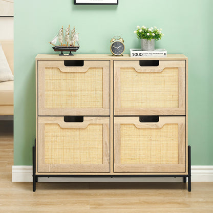 Natural Rattan Shoe Cabinet, w/ 4 Flip Drawers