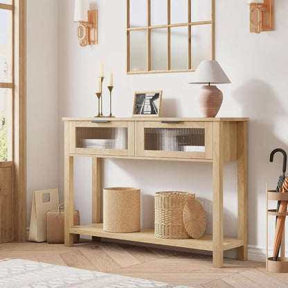 Narrow Console Table with 2 Glass Drawers